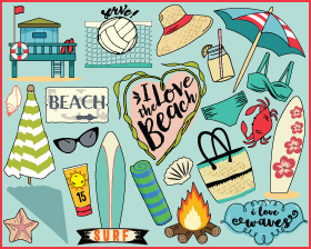 Beach Clipart and Stickers, Bullet Journal Stickers