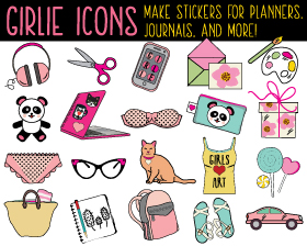 Daily Planner Girlie Clipart and Stickers, Bullet Journal Stickers